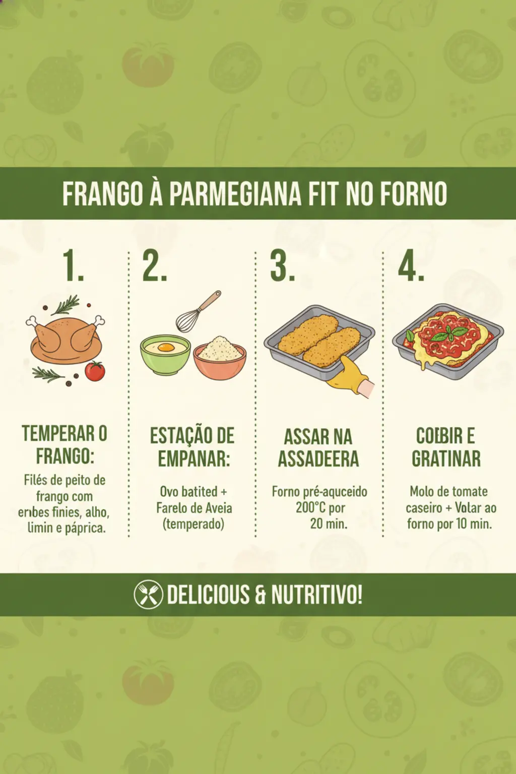 Frango à parmegiana fit no forno receita suculenta e saudável 1 Infográfico da receita