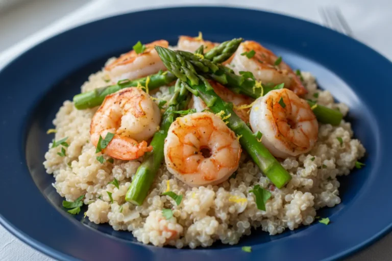 Risoto de quinoa com camarao e aspargos fit